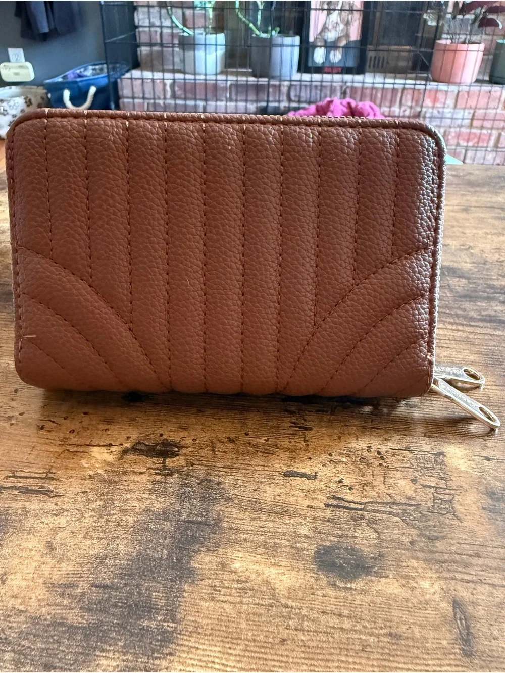 Laundry By Shelli Segal Quilted Chestnut Zip-Around Wallet with Gold Hardware